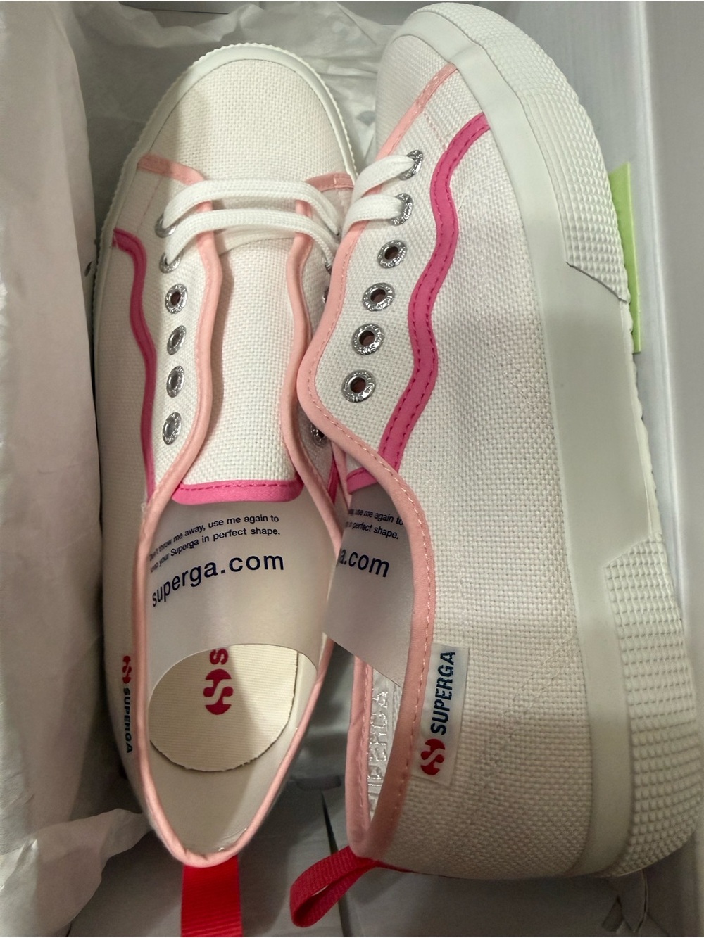 Superga White Canvas Platform Sneakers with Pink Trim and Fuchsia Accent 9.5 NIB